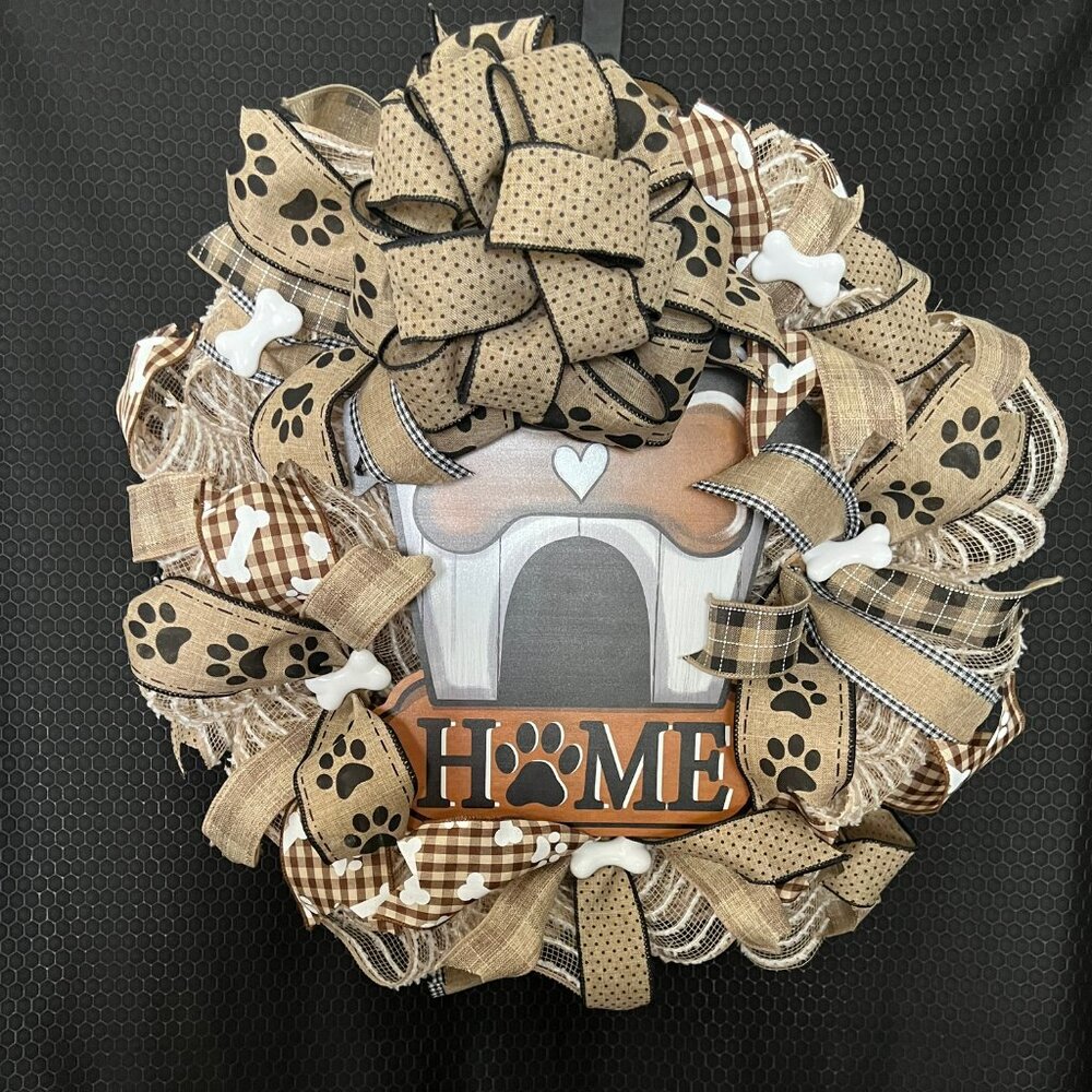 Dog Bone Wreath with Sign Made of Deco Mesh